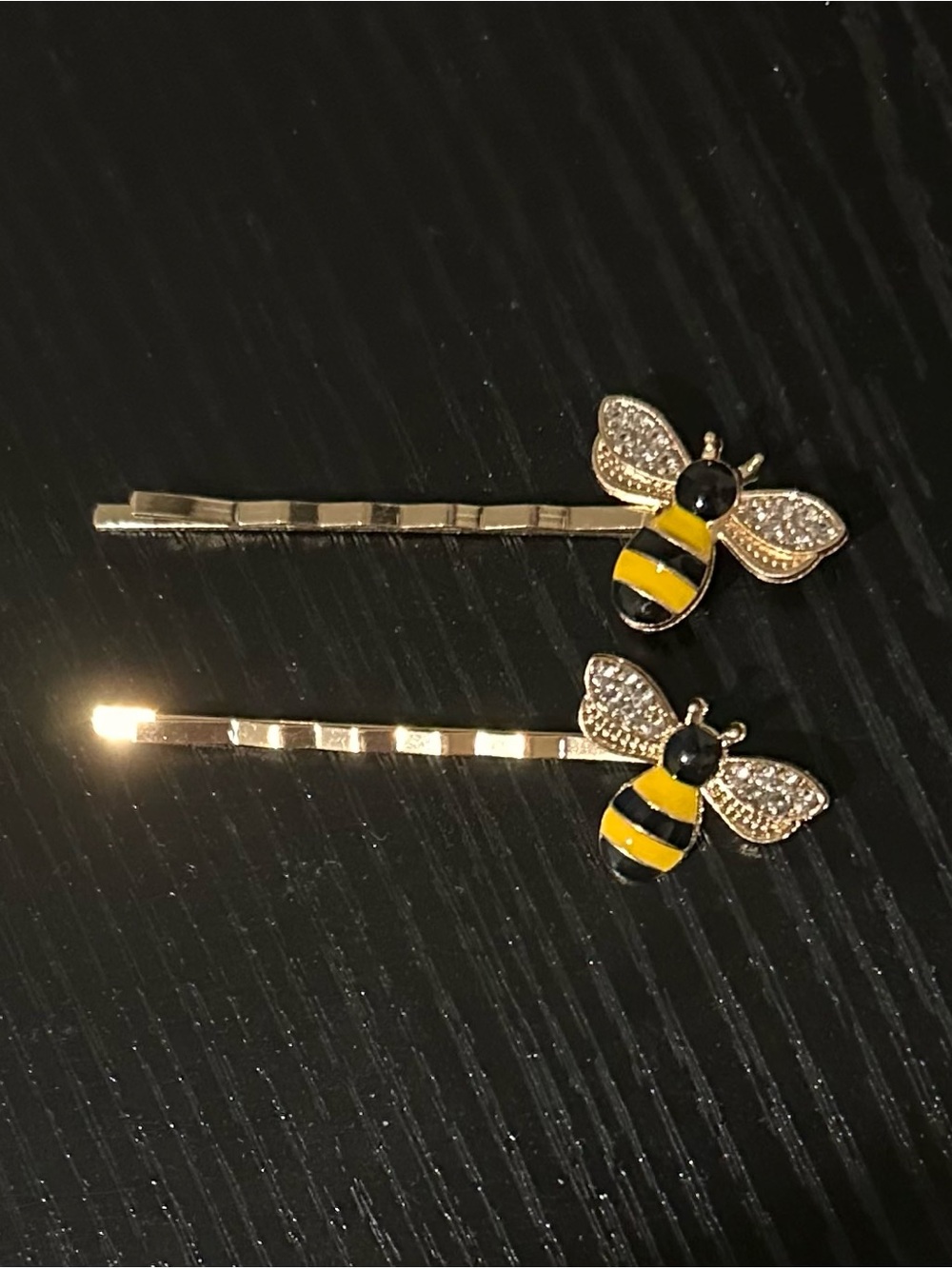 Bee Accent Gold Hair Pins - Yellow & Black set of 2